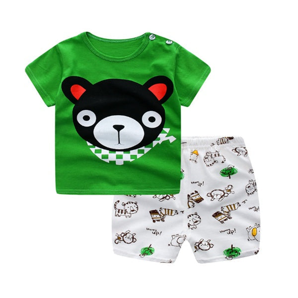 Soft Cotton Baby Summer Outfit Set – Cartoon T-Shirt & Shorts for Boys & Girls