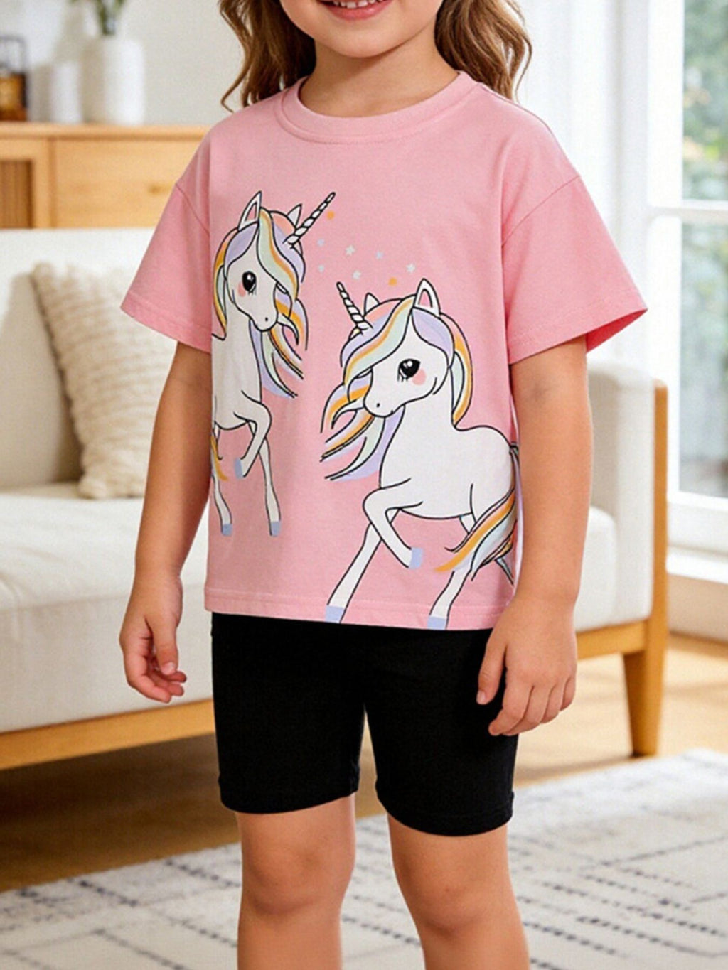 Girls Unicorn Tee & Shorts Set – Soft Cotton 2-Piece Summer Outfit (Ages 2–8Y)