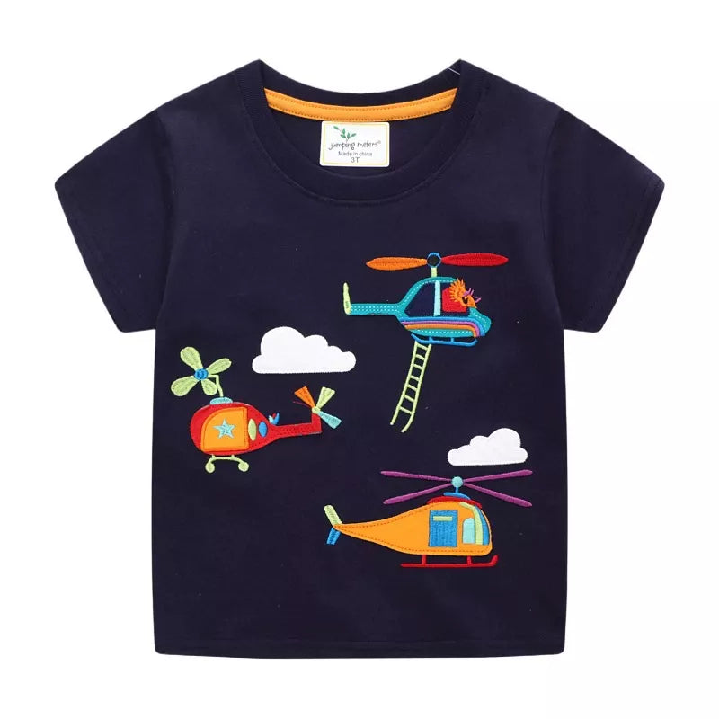 Kids Helicopter T-Shirt – Soft Cotton Short Sleeve Tee for Boys & Girls (Black)