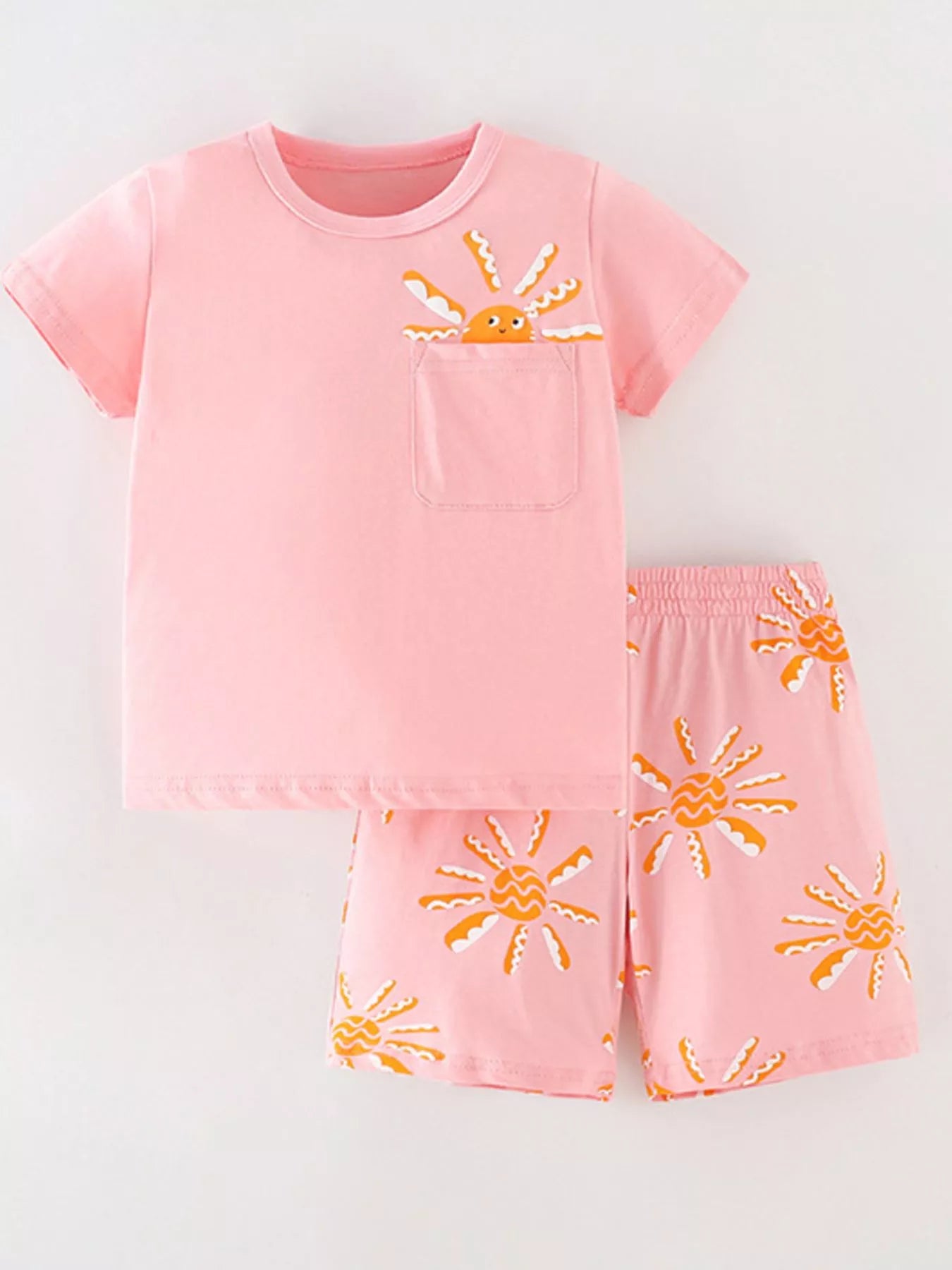 Kids Sun Print 2-Piece Outfit Set | Cotton T-Shirt & Shorts for Boys | Sizes 5Y–7Y