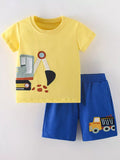 Boys Excavator & Dump Truck Embroidered 2-Piece Outfit Set | Sizes 6Y–8Y