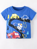 Kids Vehicle Print T-Shirt – Soft Cotton Crew Neck Tee for Boys & Girls (Royal Blue)