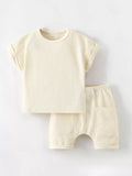Kids Waffle Knit Pajama Set – Soft Cotton Tee & Shorts with Pockets